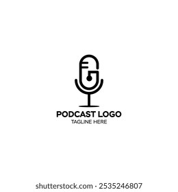 Creative and simple of microphone radio podcast logo design. Podcast channel or radio logo design using microphone.