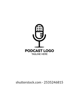 Diseño creativo y simple del logotipo del podcast de radio por micrófono. Diseño de logotipo de canal de podcast o radio usando micrófono.