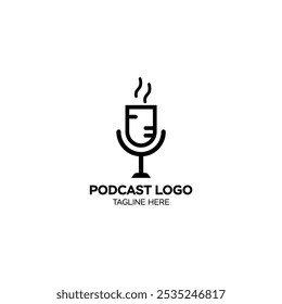 Creative and simple of microphone radio podcast logo design. Podcast channel or radio logo design using microphone.