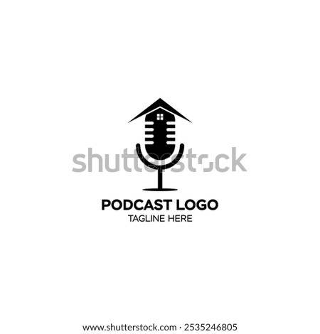 Creative and simple of microphone radio podcast logo design. Podcast channel or radio logo design using microphone.