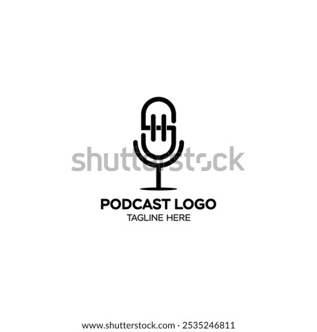 Creative and simple of microphone radio podcast logo design. Podcast channel or radio logo design using microphone.
