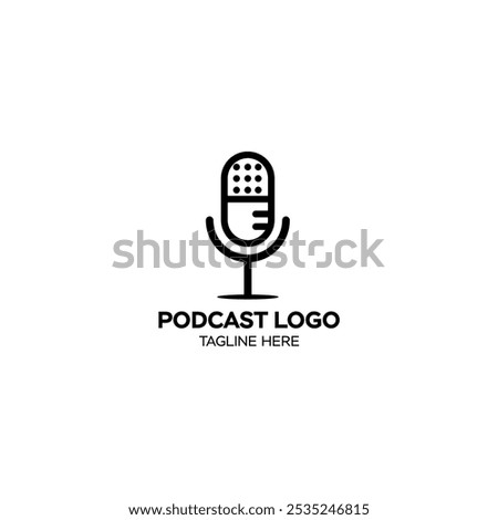 Creative and simple of microphone radio podcast logo design. Podcast channel or radio logo design using microphone.