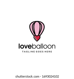 Creative Simple modern Air Balloon with heart sign Logo Design template