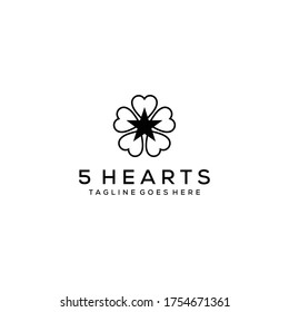Creative simple modern five heart with star sign logo design template