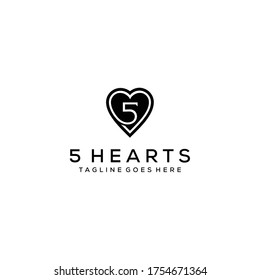 Creative simple modern five heart with star sign logo design template