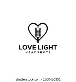 Lámpara de luz moderna y sencilla sobre el símbolo del corazón icono de diseño con el logotipo elegante