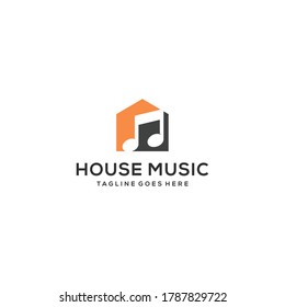 Creative simple modern music note on house sign logo design template