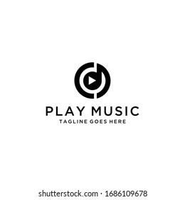 Creative Simple modern play music sign logo design template