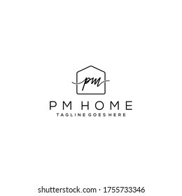 Creative Simple Modern P,M House Logo Design Template