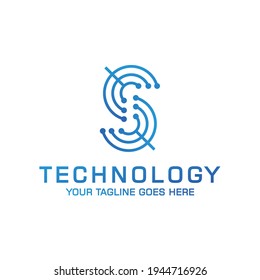 Kreative Einfache moderne Technologie verbinden Internetdaten mit S-Logo-Design-Vorlage