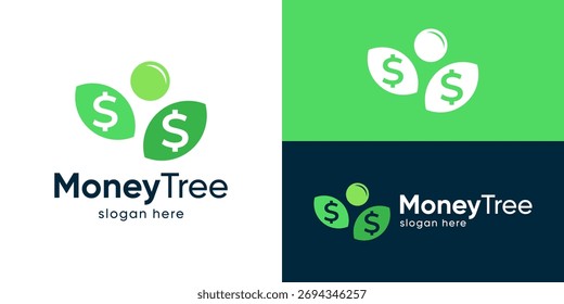 Creative simple money tree logo template. Money grow logo, Tree leaves with dollar symbol, financial logo design vector illustration.