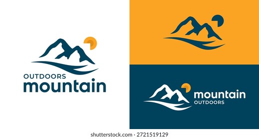 Kreative einfache Berg im Freien Logo-Vorlage. Berggipfel Gipfel Abenteuer Camp Landschaft Logo Design Vektorgrafik.