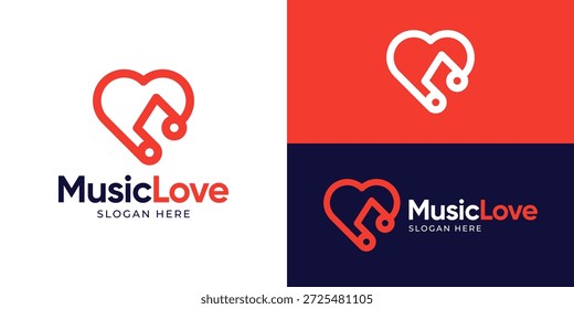 Kreative einfache Musik lieben Logo-Vorlage. Love Form mit musikalischer Note Logo Design Vektorgrafik.