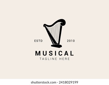 Creative and simple musical instrument logo. Harp logo design vector illustration