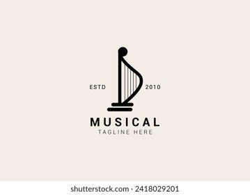 Creative and simple musical instrument logo. Harp logo design vector illustration