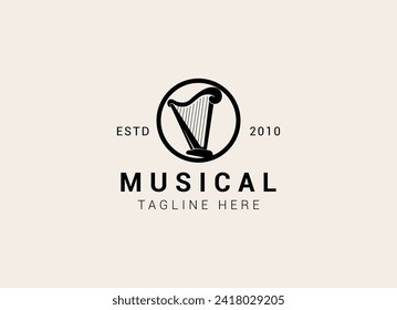 Creative and simple musical instrument logo. Harp logo design vector illustration