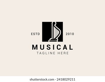 Creative and simple musical instrument logo. Harp logo design vector illustration