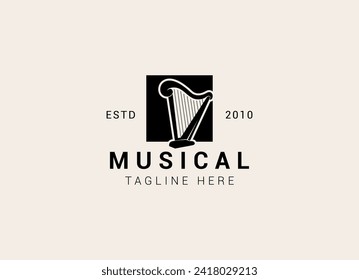 Creative and simple musical instrument logo. Harp logo design vector illustration