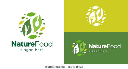 Creative simple nature food logo template. Salad food logo design vector illustration.