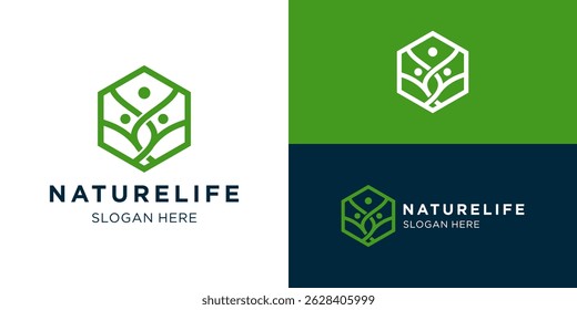 Creative simple nature life logo template. Tree with people symbol for Healthy life logo design vector illustration.