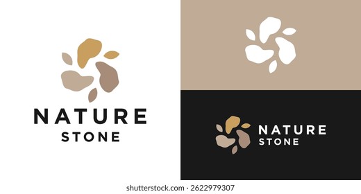 Modelo de logotipo de pedra natural simples criativa. Pedra abstrata com ilustração de vetor de design de logotipo de folha.