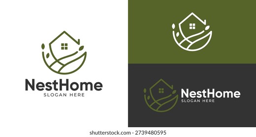 Creative simple nest home logo template. Abstract nest with roofing home logo design vector illustration.