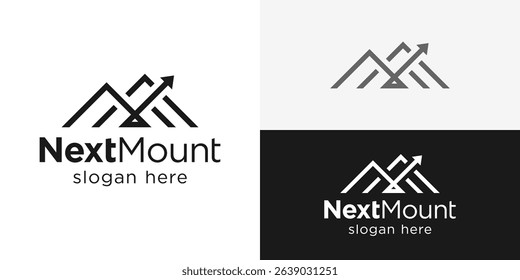 Creative simple next mount logo template. Abstract mountain with arrow up logo design vector illustration.