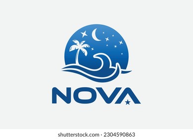 Creative simple Nova sea beach Logo design concept suitable for a company card, print, digital, id card, identity card, and other purposes  