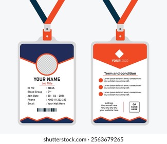 Creative and simple orange or navy blue id card shape visiting card shape design vector template.