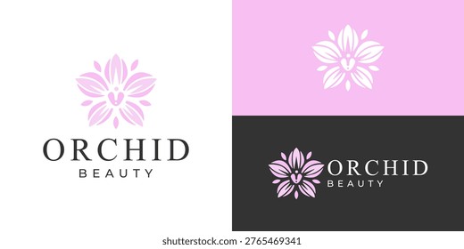 Creative simple orchid logo template. Beauty orchid plant and flower logo design vector illustration.