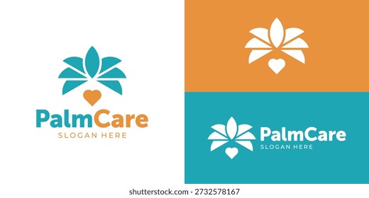 Kreative einfache Handinnenpflege-Logo-Vorlage. Palme mit Liebe Form für Medical Klinik Logo Design Vektorgrafik.