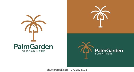 Creative simple palm garden logo template. Palm tree with shovel logo design vector illustration.