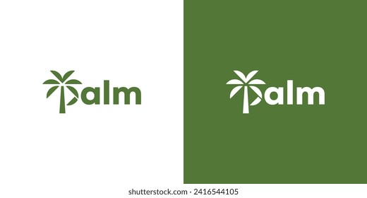 Creative Simple Palm Wordmark Logo. The Letter P as a Palm Tree Wordmark Logo Icon Symbol Vector Design Template.