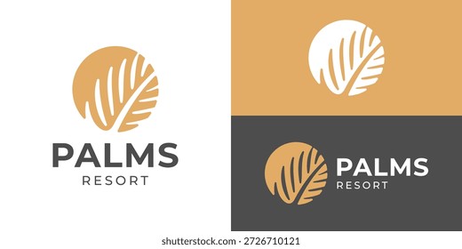 Creative simple palms resort logo template. Palm leaf logo design vector illustration.