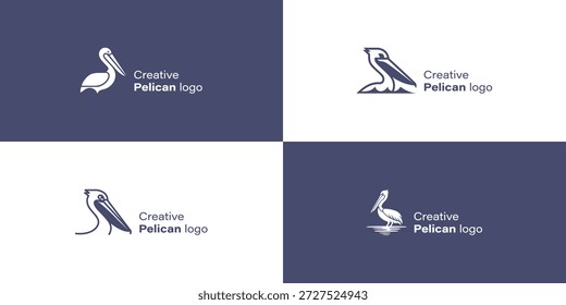 Creative and simple pelican birds logos Collection. Abstract pelican bird logo design template.