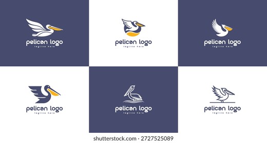 Colección de logos de aves pelícanas creativas y simples. Plantilla Abstractas del diseño del logotipo del pájaro del pelícano.