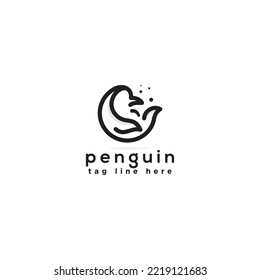 creative simple penguin logo design in circle style line outline, minimalist bird vector template icon