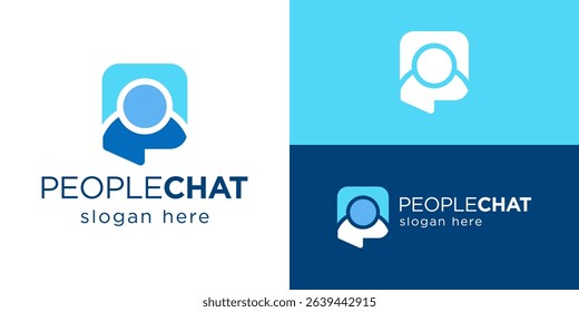 Creative simple people chat logo template. Abstract letter P or bubble chat with person logo design vector illustration.