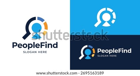 Creative simple people find logo template. Abstract magnifying glass with Search people logo design vector illustration.