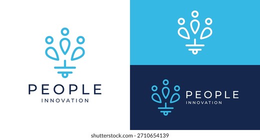 Kreative einfache Menschen Innovation Logo Vorlage. Abstrakte Menschen menschliche Person Führer mit Glühbirne Logo Design Vektorgrafik.