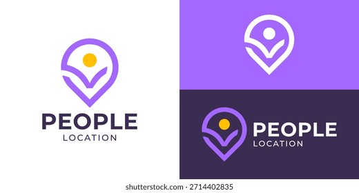 Plantilla creativa del logotipo de la ubicación de la gente simple. mapa del pin local con la Ilustración vectorial del diseño del logotipo del usuario de la persona humana.