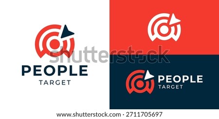 Creative simple people target logo template. Bullseye with people human person logo design vector illustration.