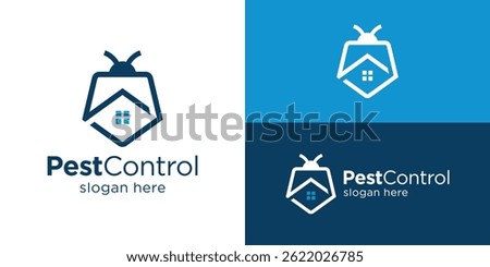 Creative simple pest control logo template. Abstract shield, home and insects symbol. Logo for home pest control service. 