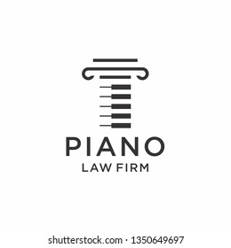 Creative simple piano with law pillar logo design combination