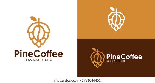 Creative simple pine coffee logo template. Abstract pine cone with coffee bean symbol logo design vector illustration.