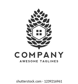 creative simple pine and house logo vector concept