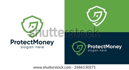 Creative simple protect money logo template. Shield guard with money cash symbol logo design vector illustration.