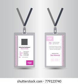 Creative Simple Purple Id Card Design Vector Template, staff id card, vector design and text template illustration