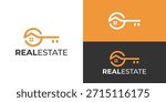 Creative simple real estate logo template. Key house logo design vector illustration.