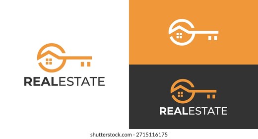 Kreative einfache Immobilien-Logo-Vorlage. Schlüsselhaus Logo Design, Vektorgrafik.